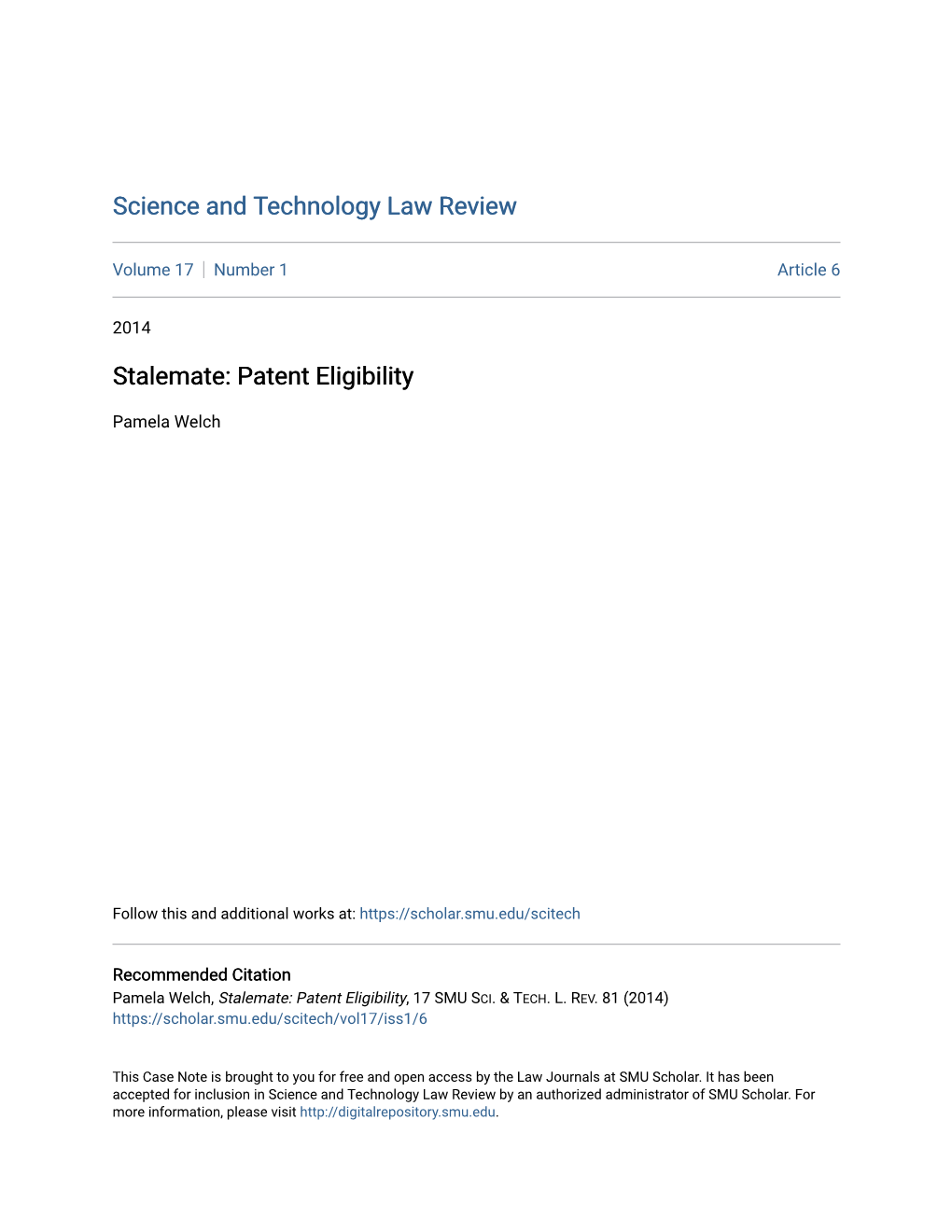 Stalemate: Patent Eligibility