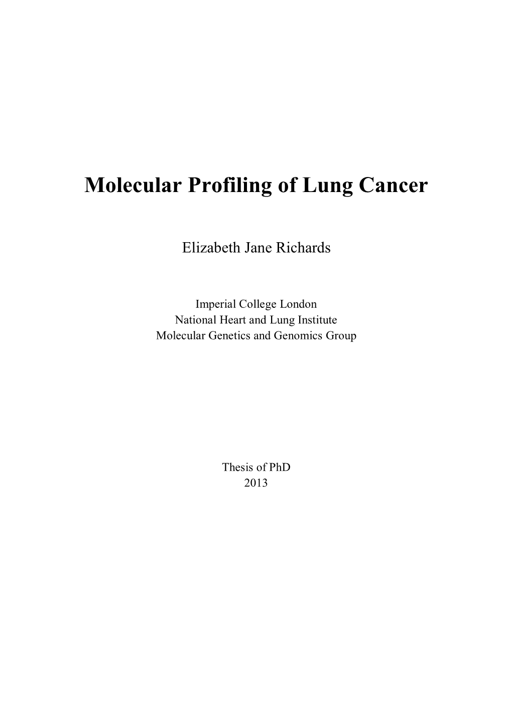 Molecular Profiling of Lung Cancer