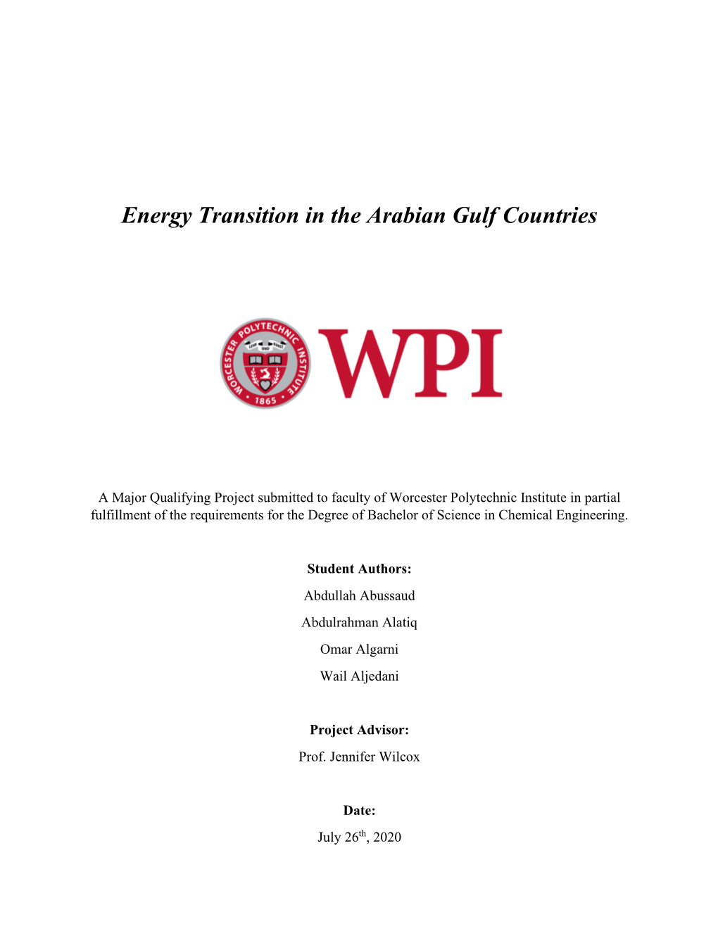 Energy Transition in the Arabian Gulf Countries