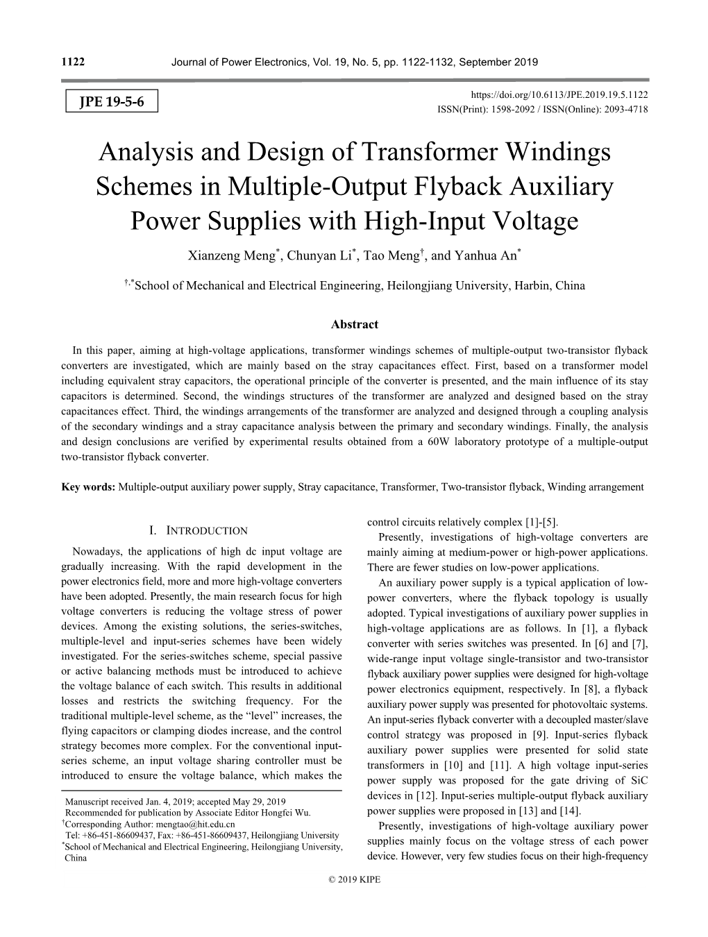 Analysis and Design of Transformer Windings Schemes in Multiple-Output Flyback Auxiliary Power Supplies with High-Input Voltage