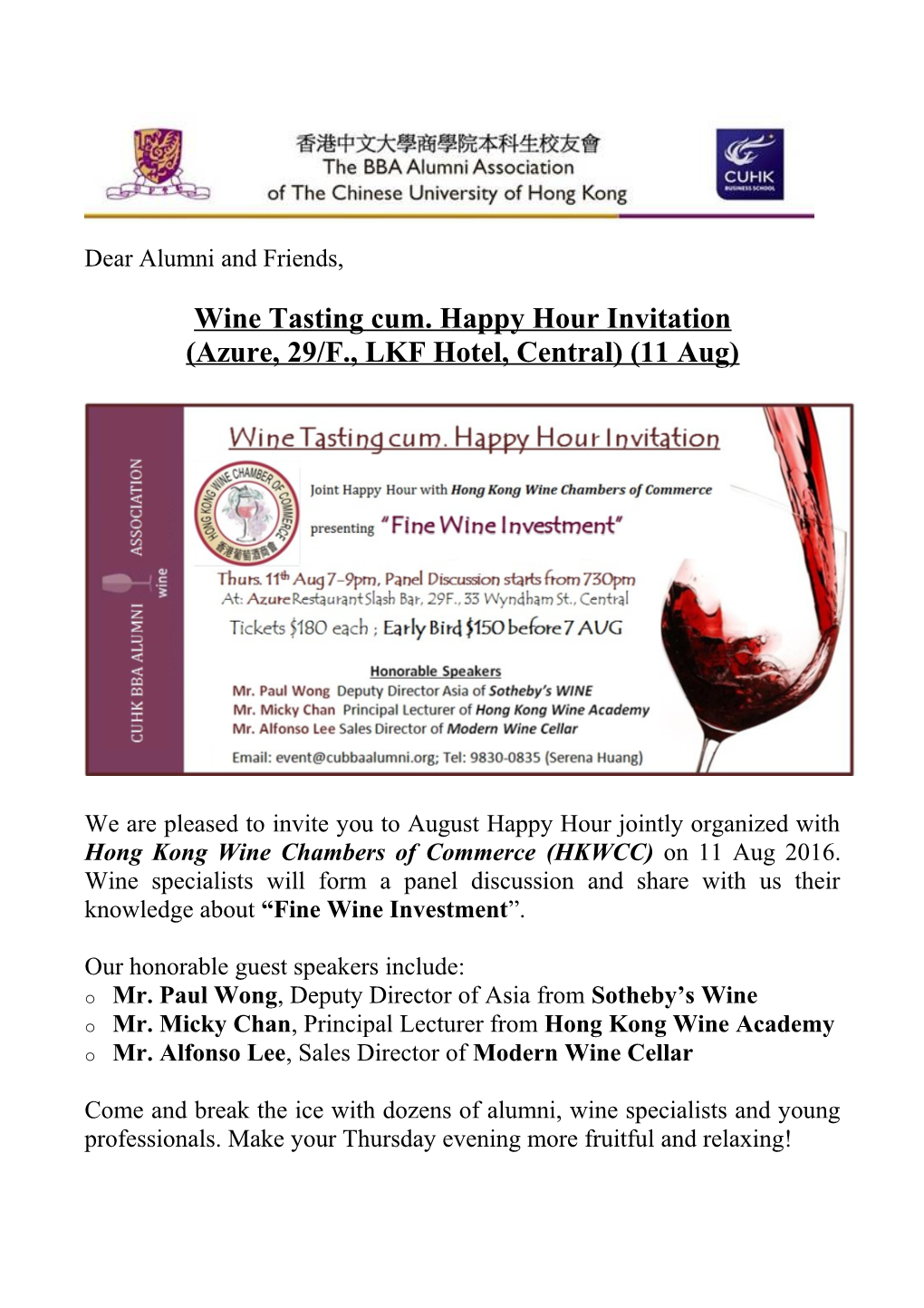 Wine Tasting Cum. Happy Hour Invitation