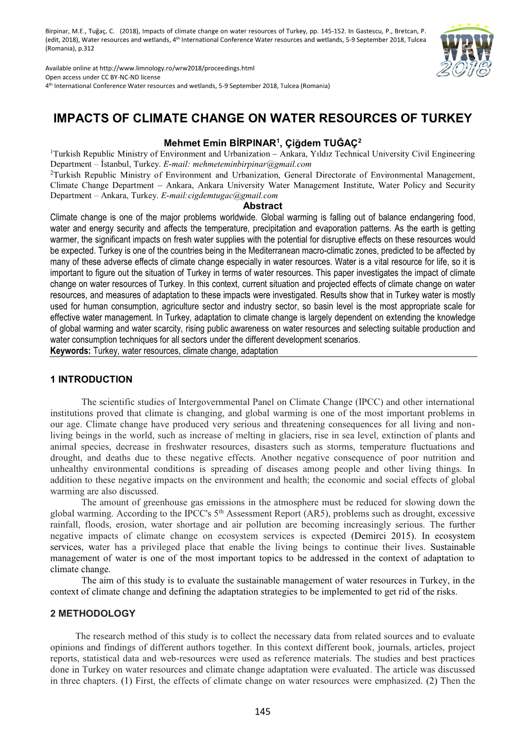 Impacts of Climate Change on Water Resources of Turkey, Pp