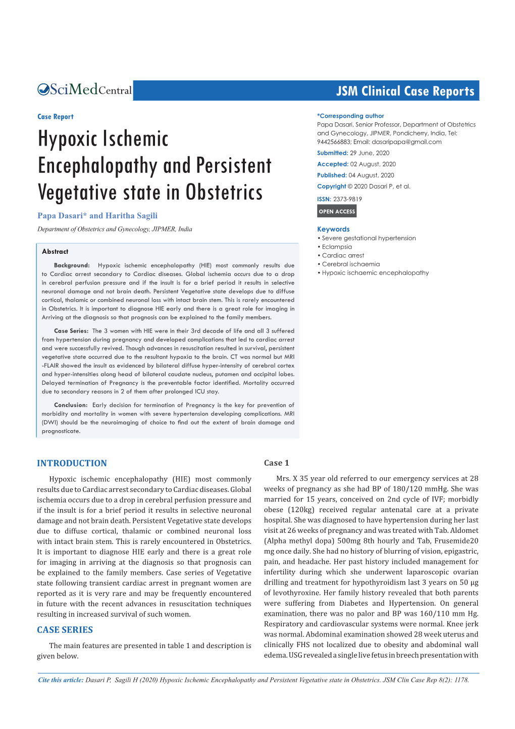 Hypoxic Ischemic Encephalopathy and Persistent Vegetative State in Obstetrics