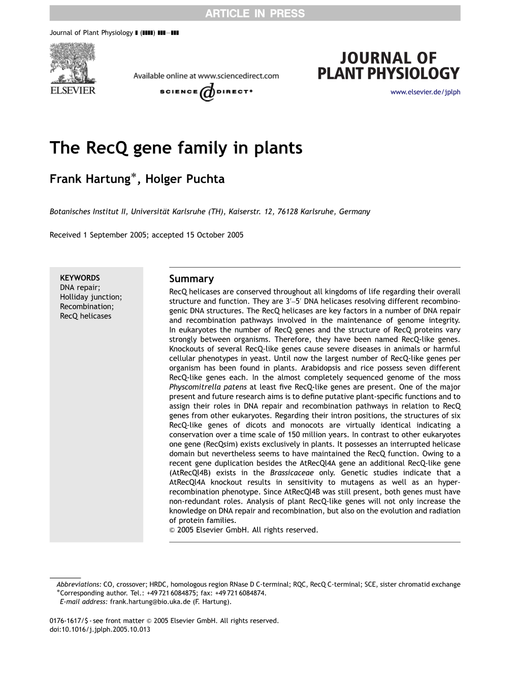 The Recq Gene Family in Plants