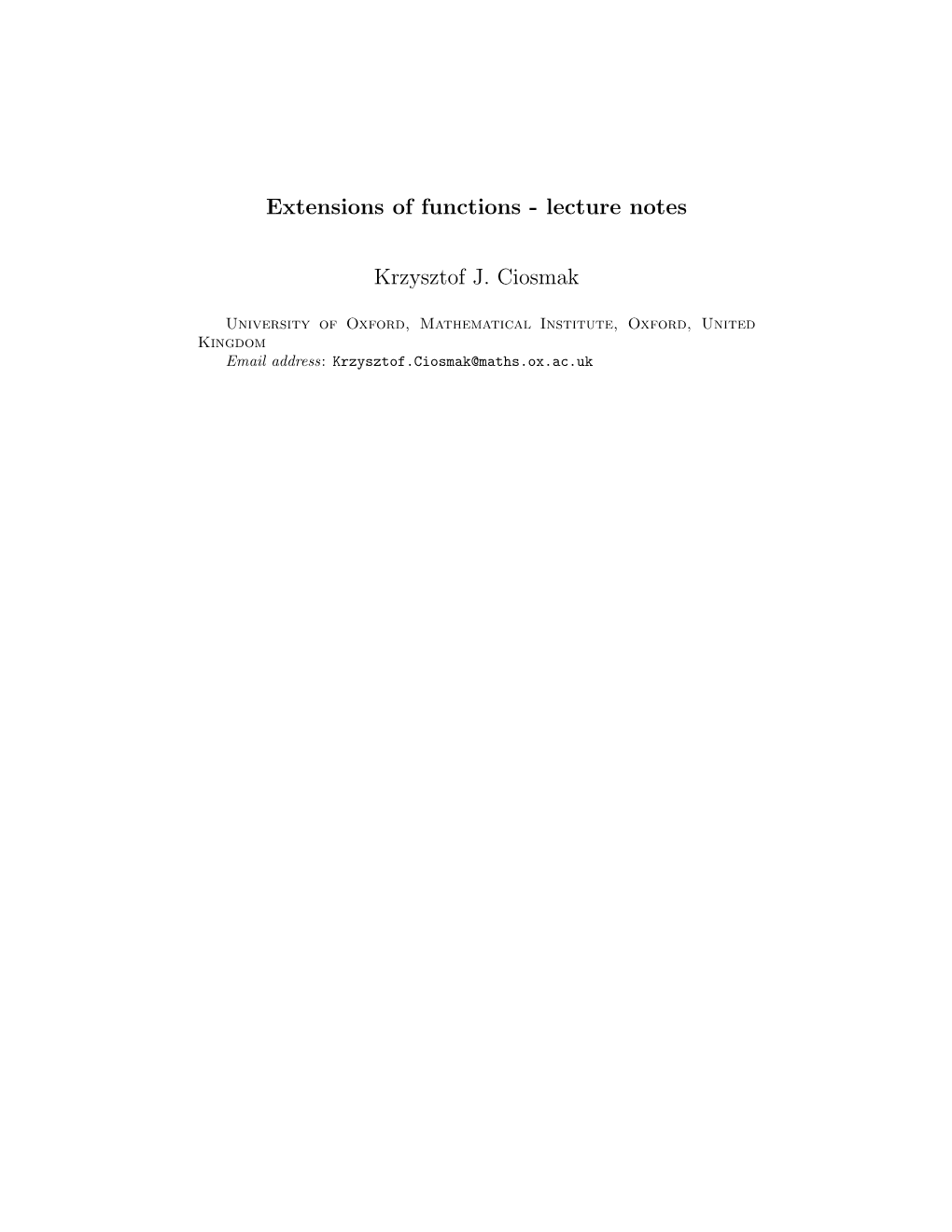 Extensions of Functions - Lecture Notes