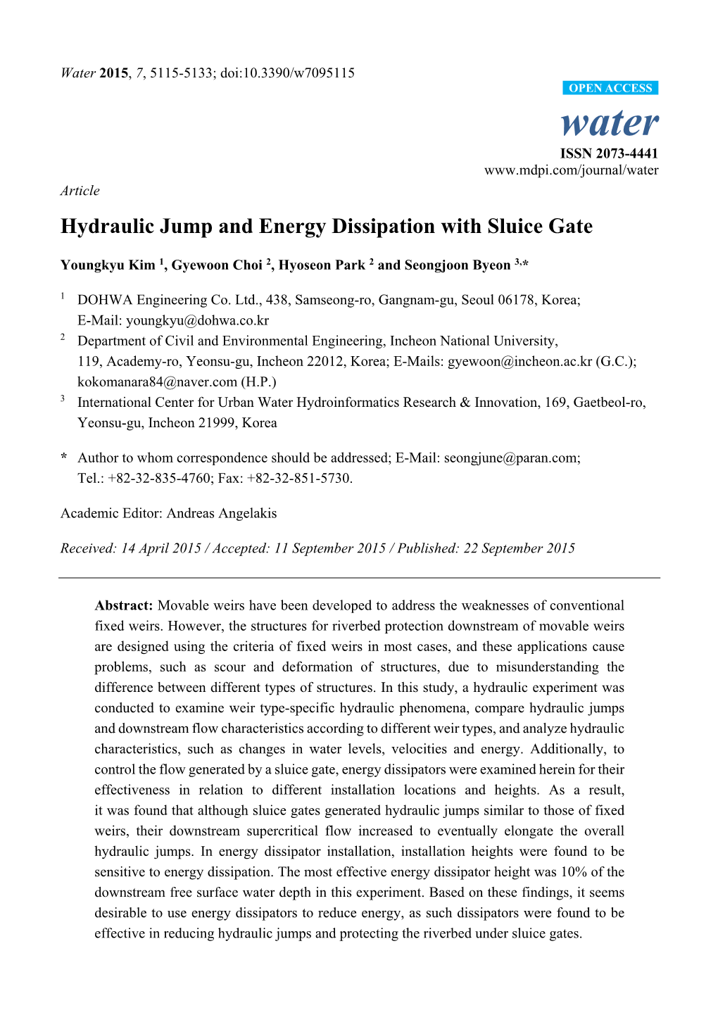 Hydraulic Jump and Energy Dissipation with Sluice Gate