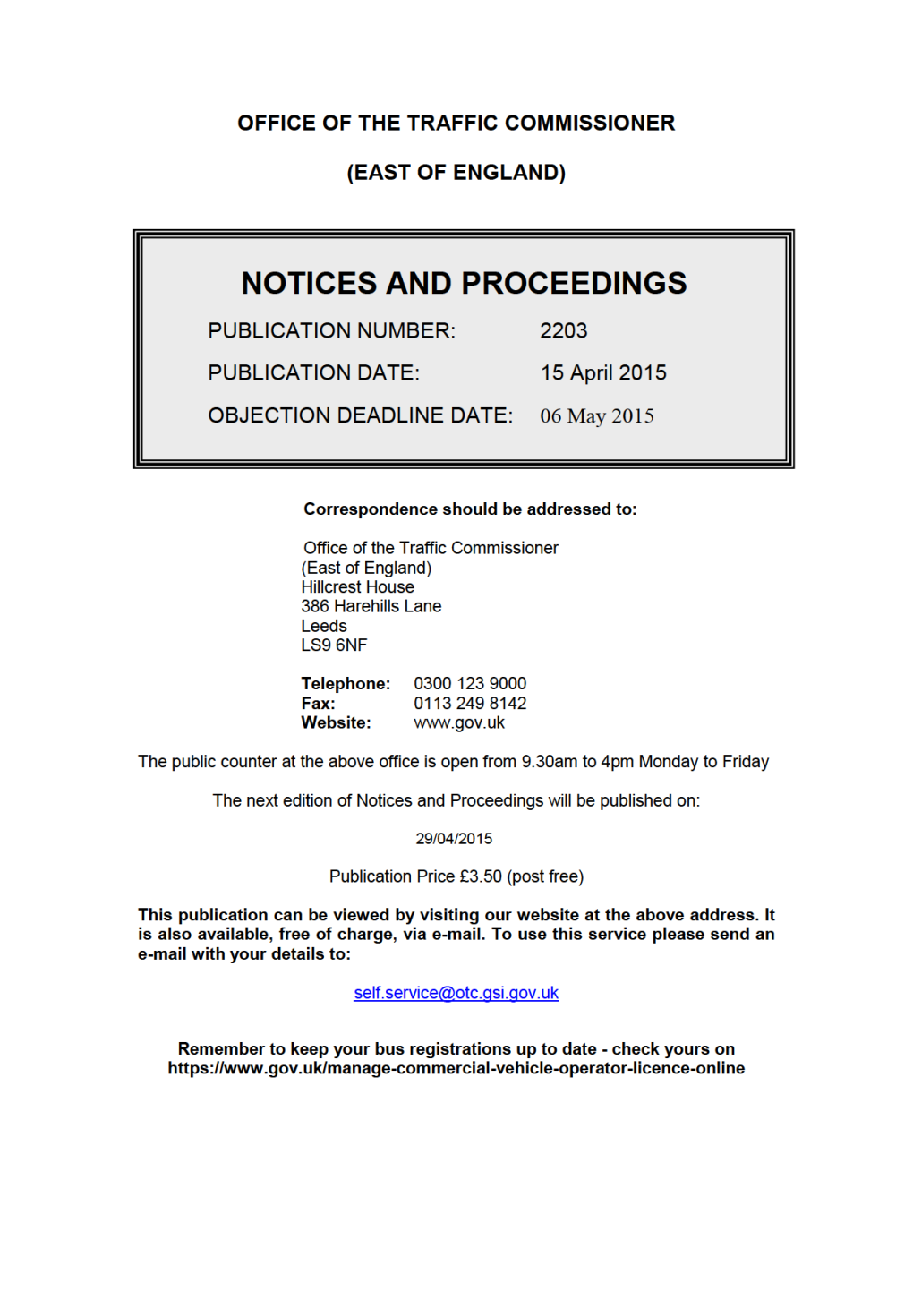 NOTICES and PROCEEDINGS 15 April 2015