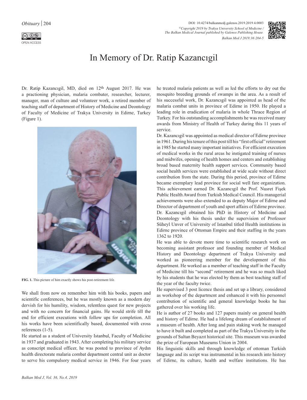 In Memory of Dr. Ratip Kazancıgil
