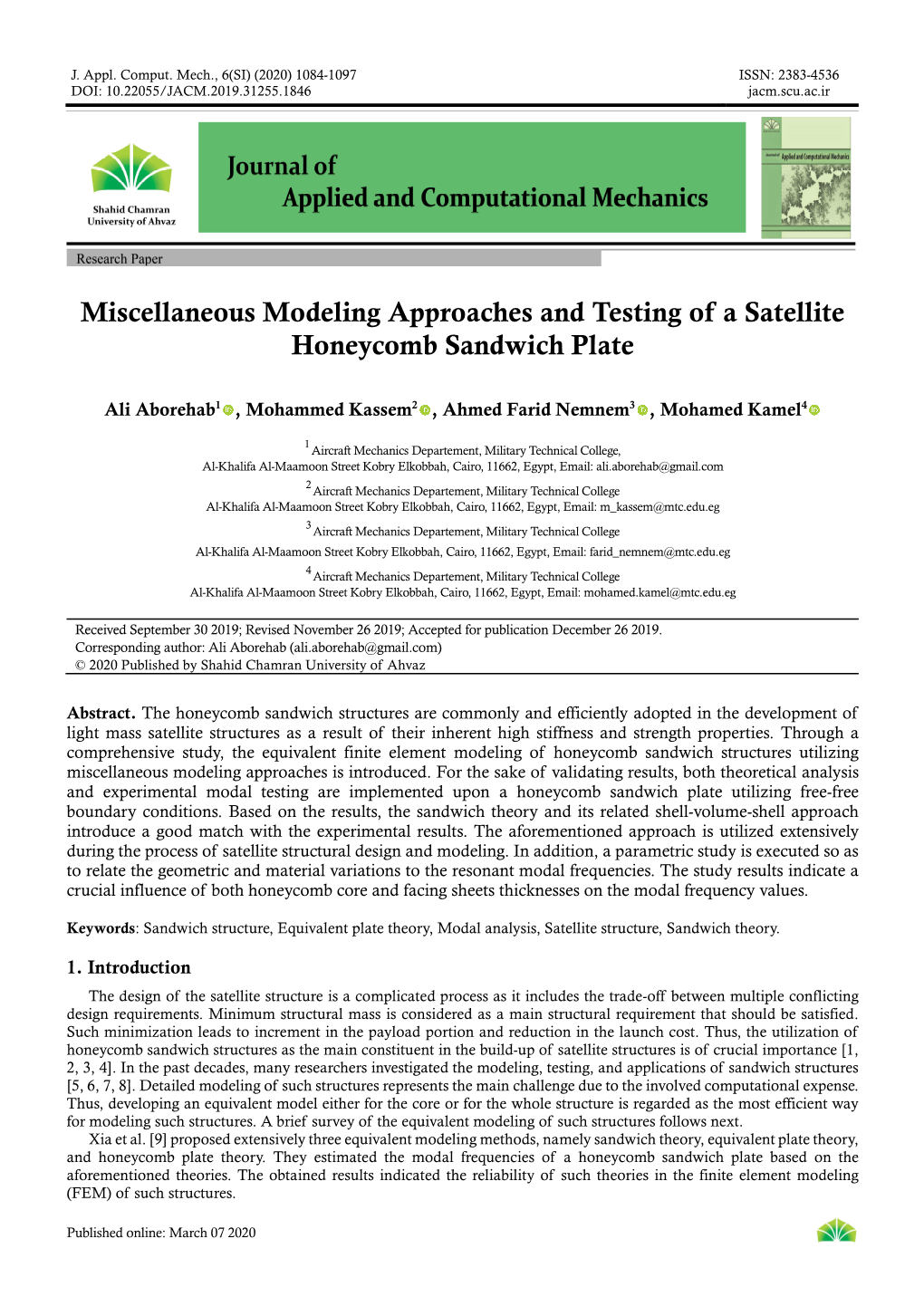 Miscellaneous Modeling Approaches and Testing of a Satellite Honeycomb Sandwich Plate