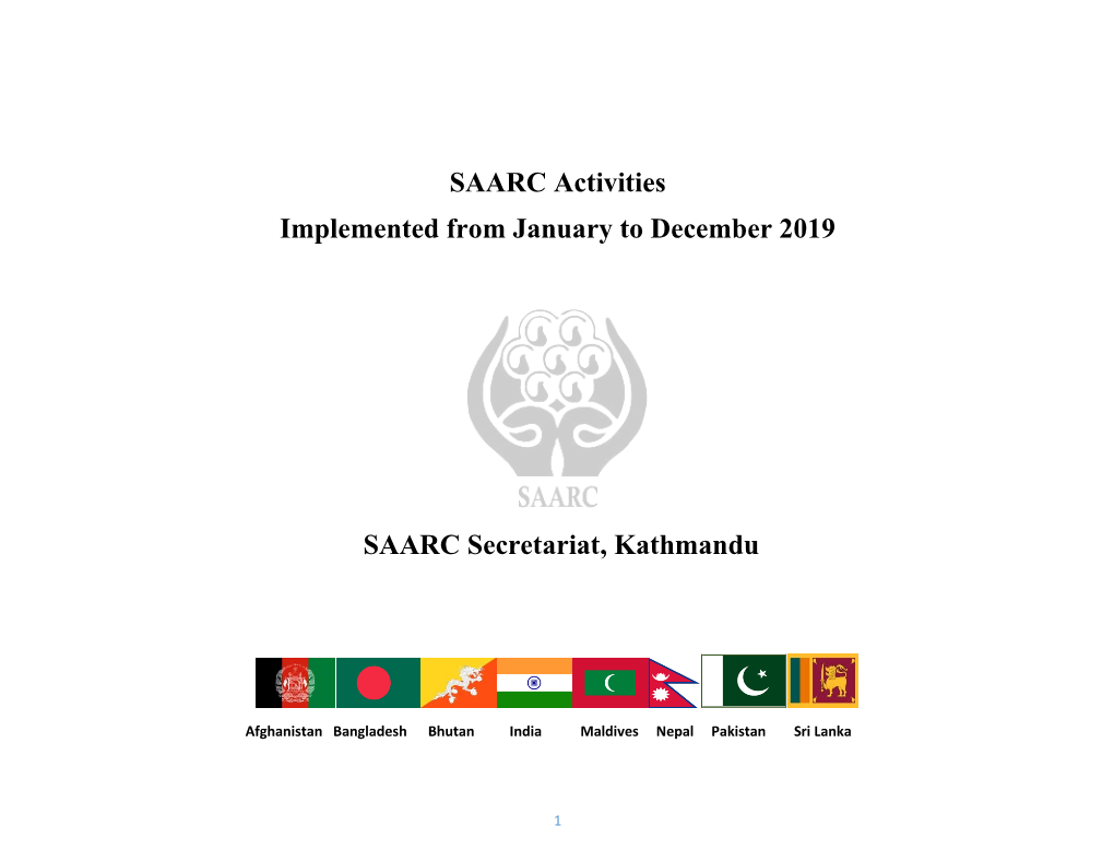 SAARC Activities Implemented from January to December 2019 SAARC