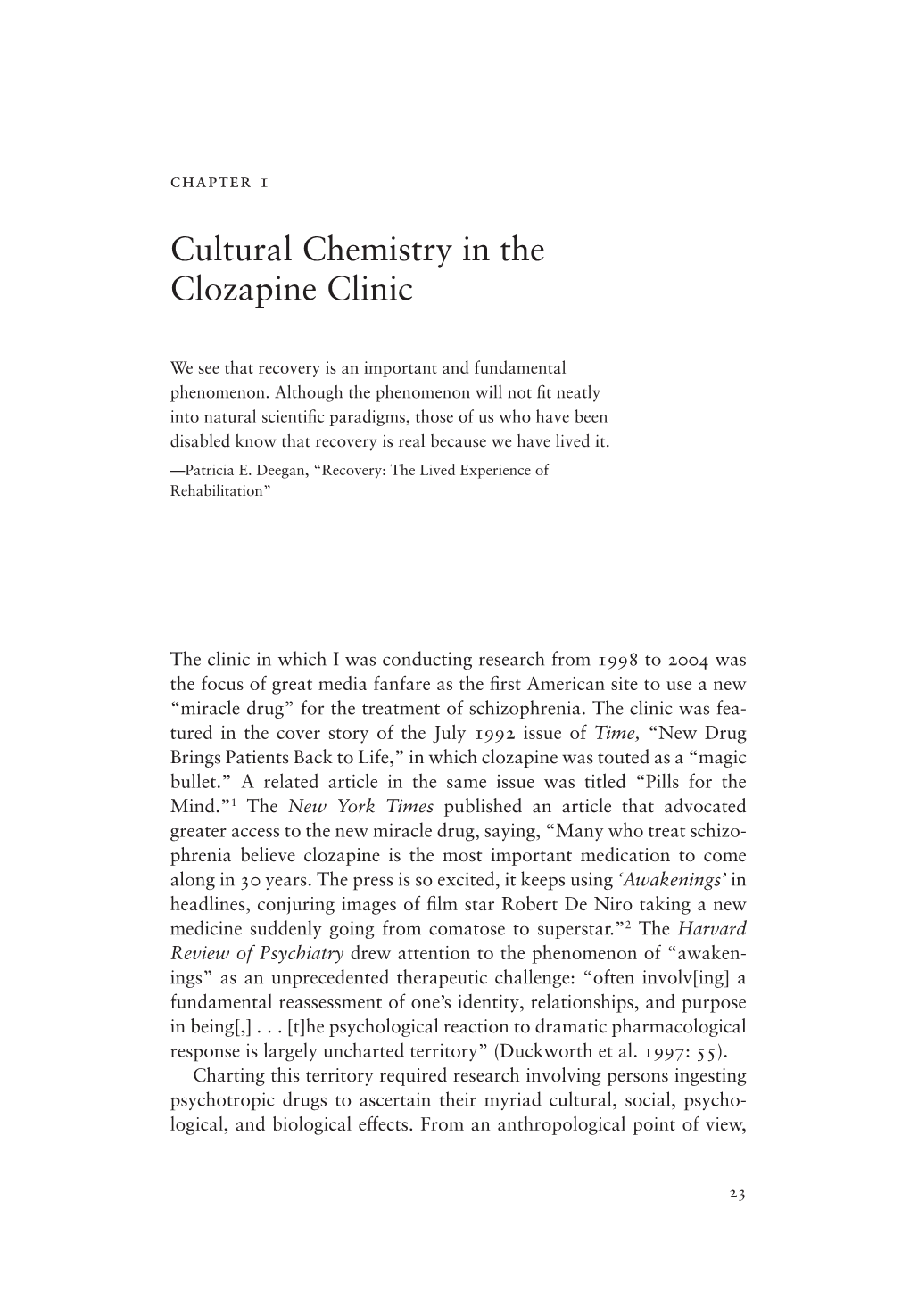 Cultural Chemistry in the Clozapine Clinic