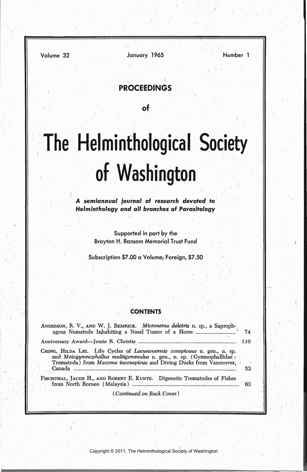 The Helminthological Society of Washington