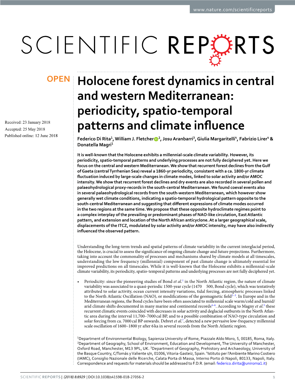 Holocene Forest Dynamics in Central and Western Mediterranean