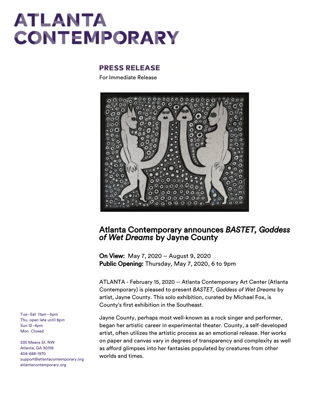 Atlanta Contemporary Announces BASTET, Goddess of Wet Dreams by Jayne County