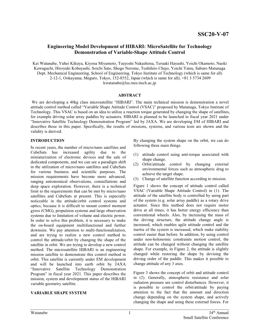 Engineering Model Development of HIBARI: Microsatellite for Technology Demonstration of Variable-Shape Attitude Control