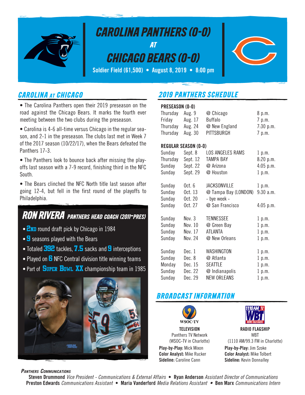 Carolina Panthers (0-0) Chicago Bears (0-0)