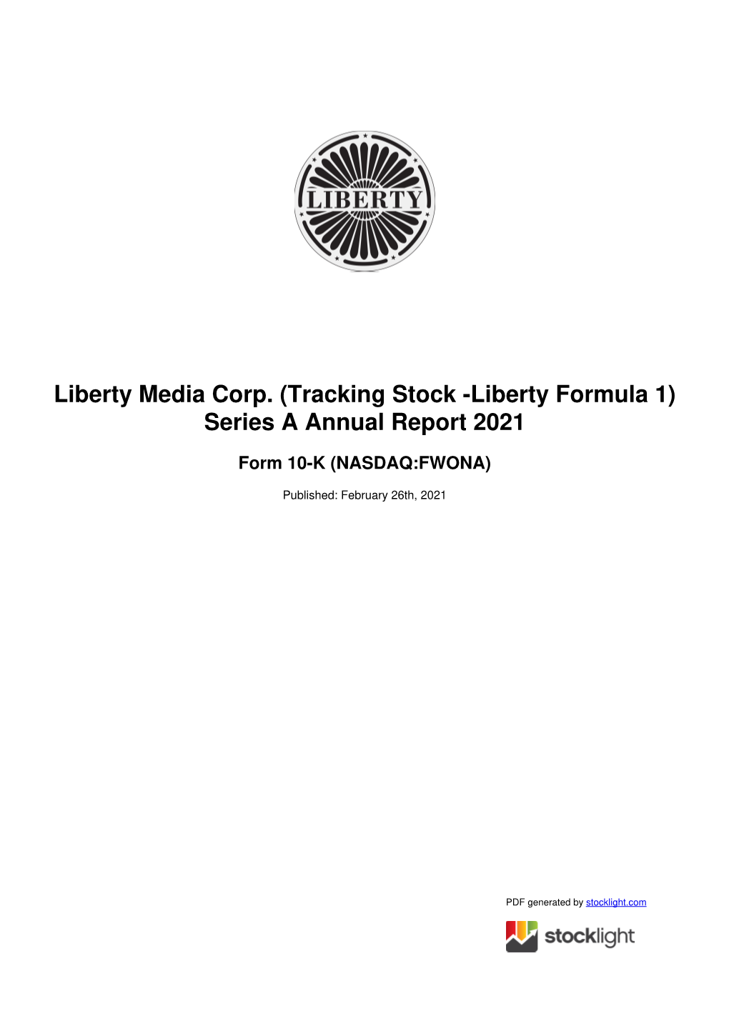 Tracking Stock -Liberty Formula 1) Series a Annual Report 2021