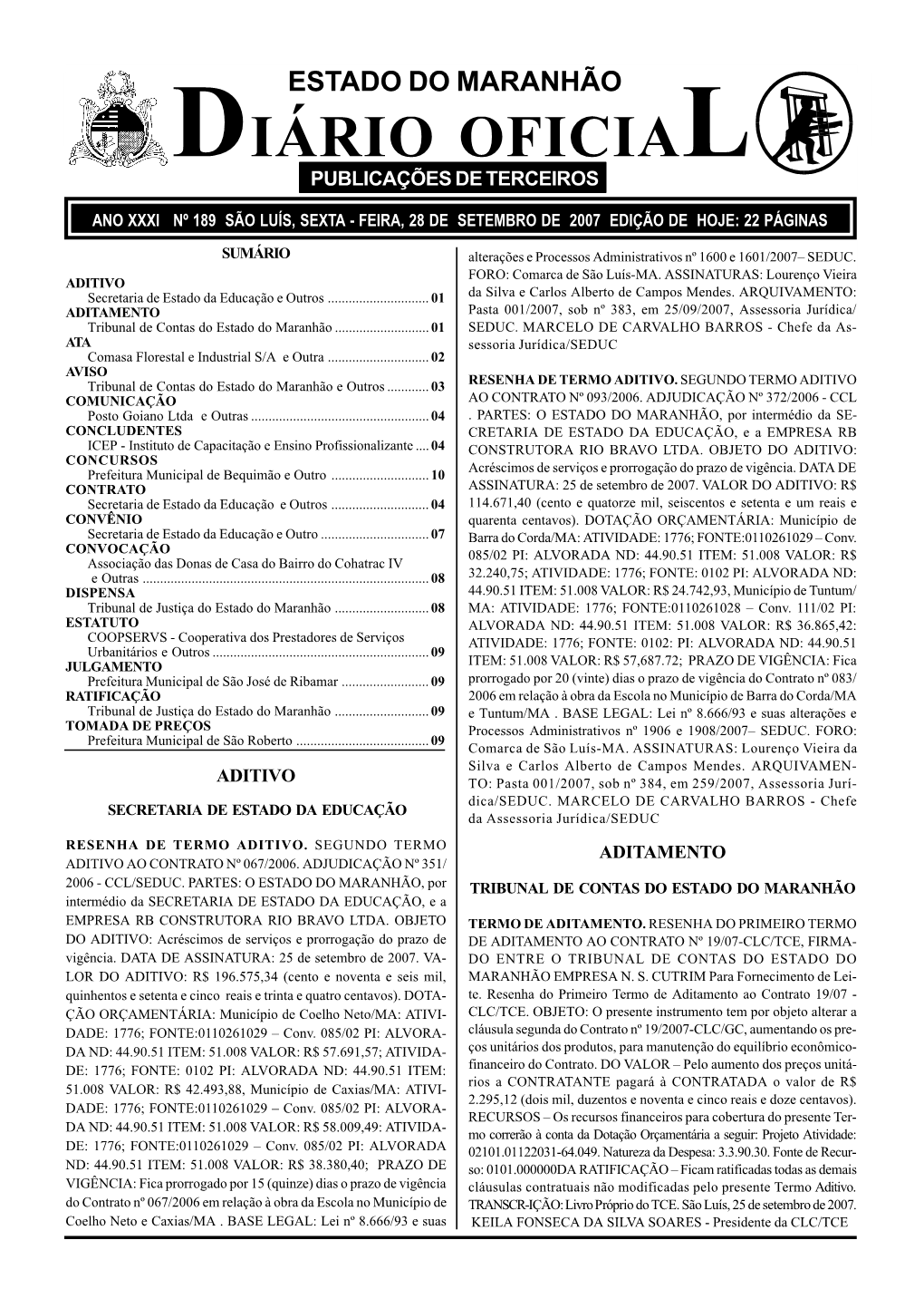 Diário Oficial Publicações De Terceiros