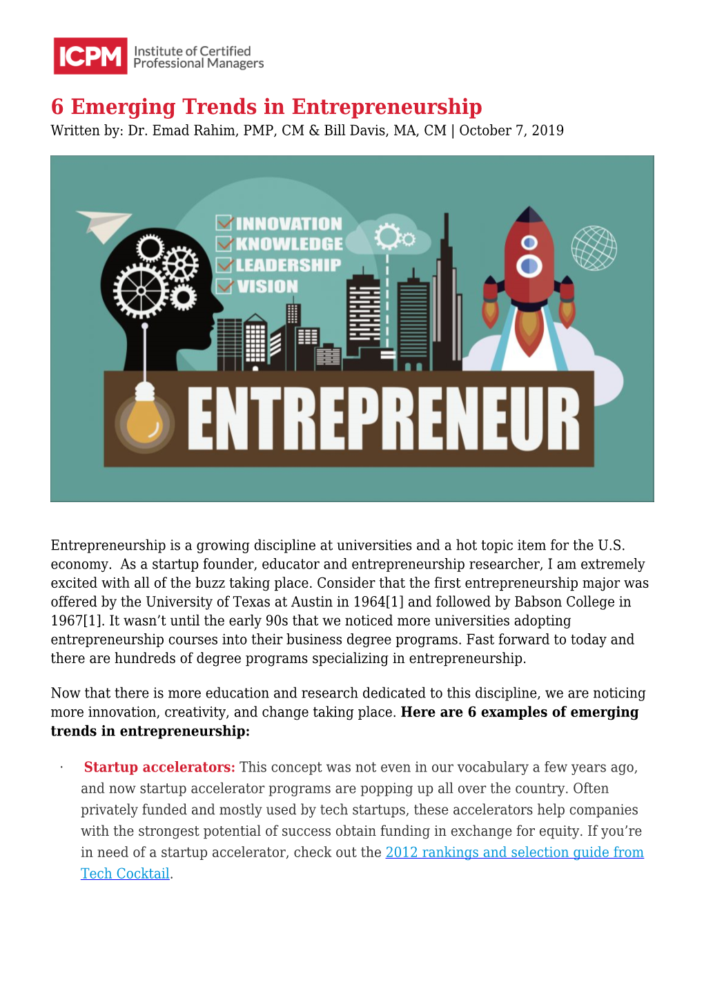 6 Emerging Trends in Entrepreneurship Written By: Dr