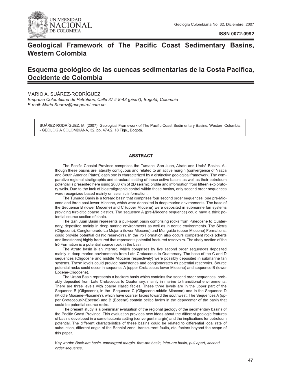 Geological Framework of the Pacific Coast Sedimentary Basins, Western