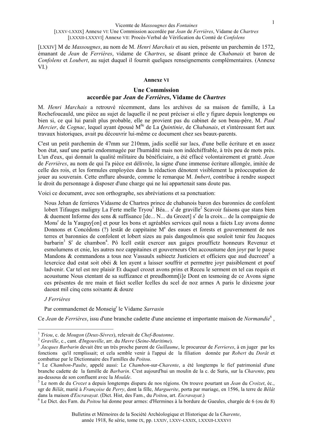 Une Commission Accordée Par Jean De Ferrières, Vidame De Chartres