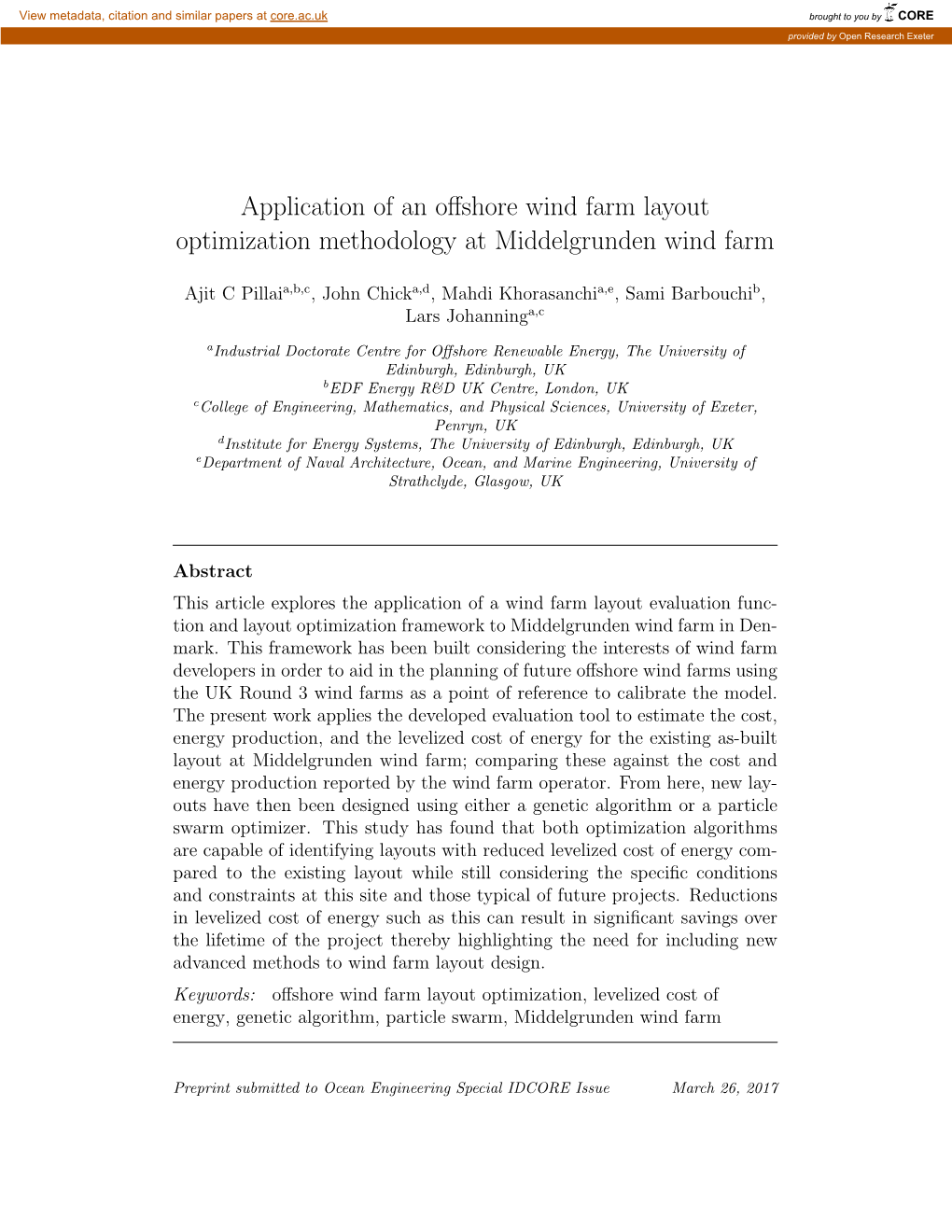 Application of an Offshore Wind Farm Layout Optimization Methodology at Middelgrunden Wind Farm