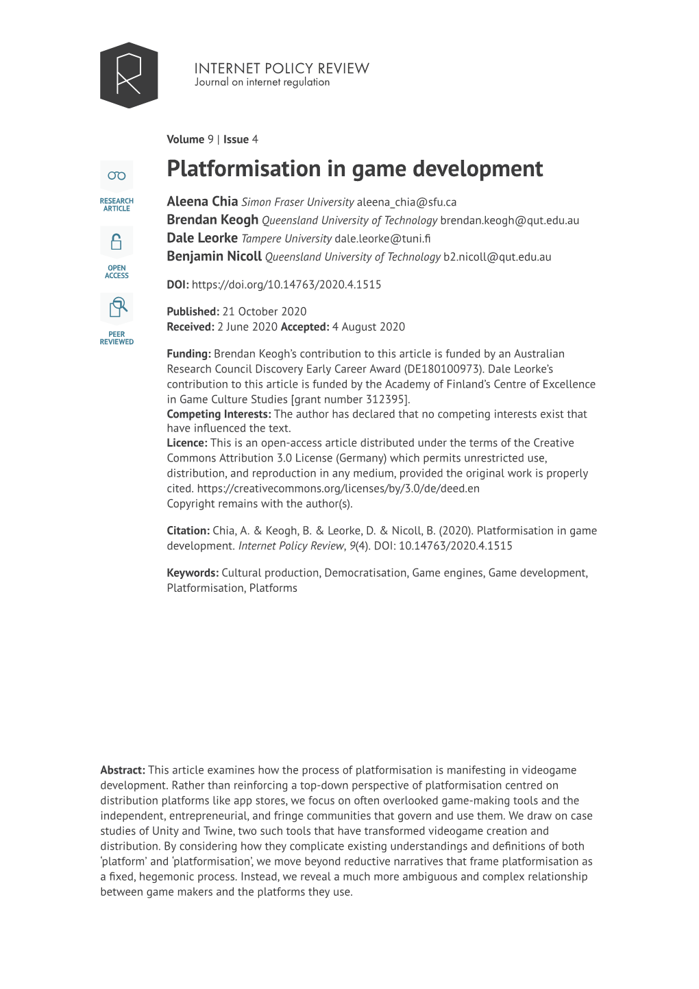 Platformisation in Game Development