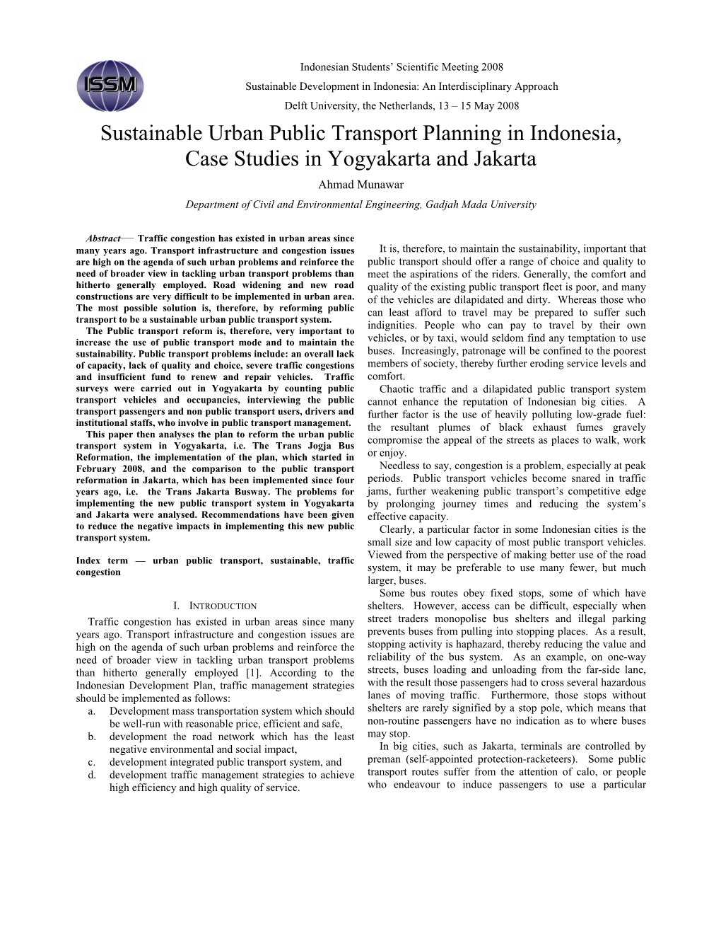 Sustainable Urban Public Transport Planning in Indonesia, Case