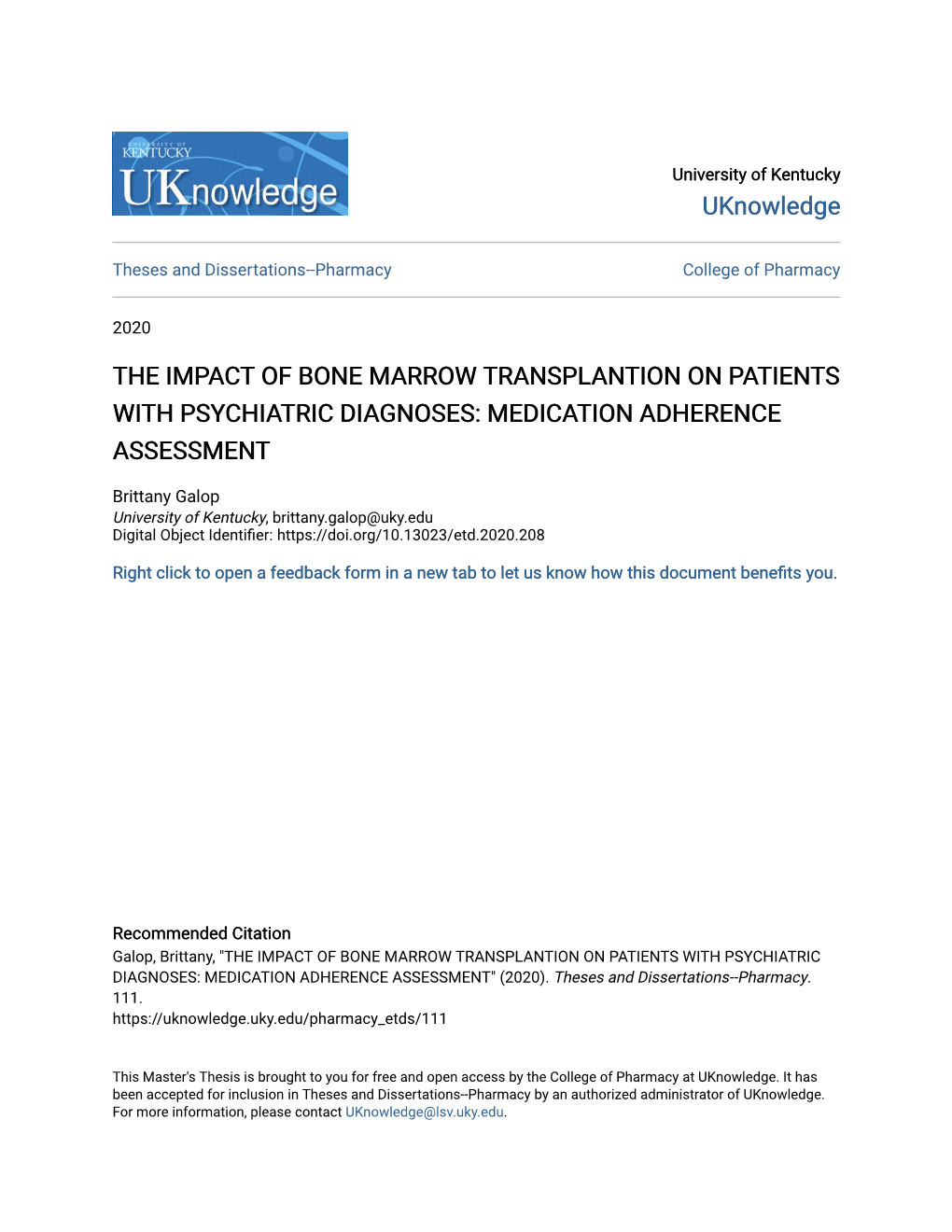 The Impact of Bone Marrow Transplantion on Patients with Psychiatric Diagnoses: Medication Adherence Assessment