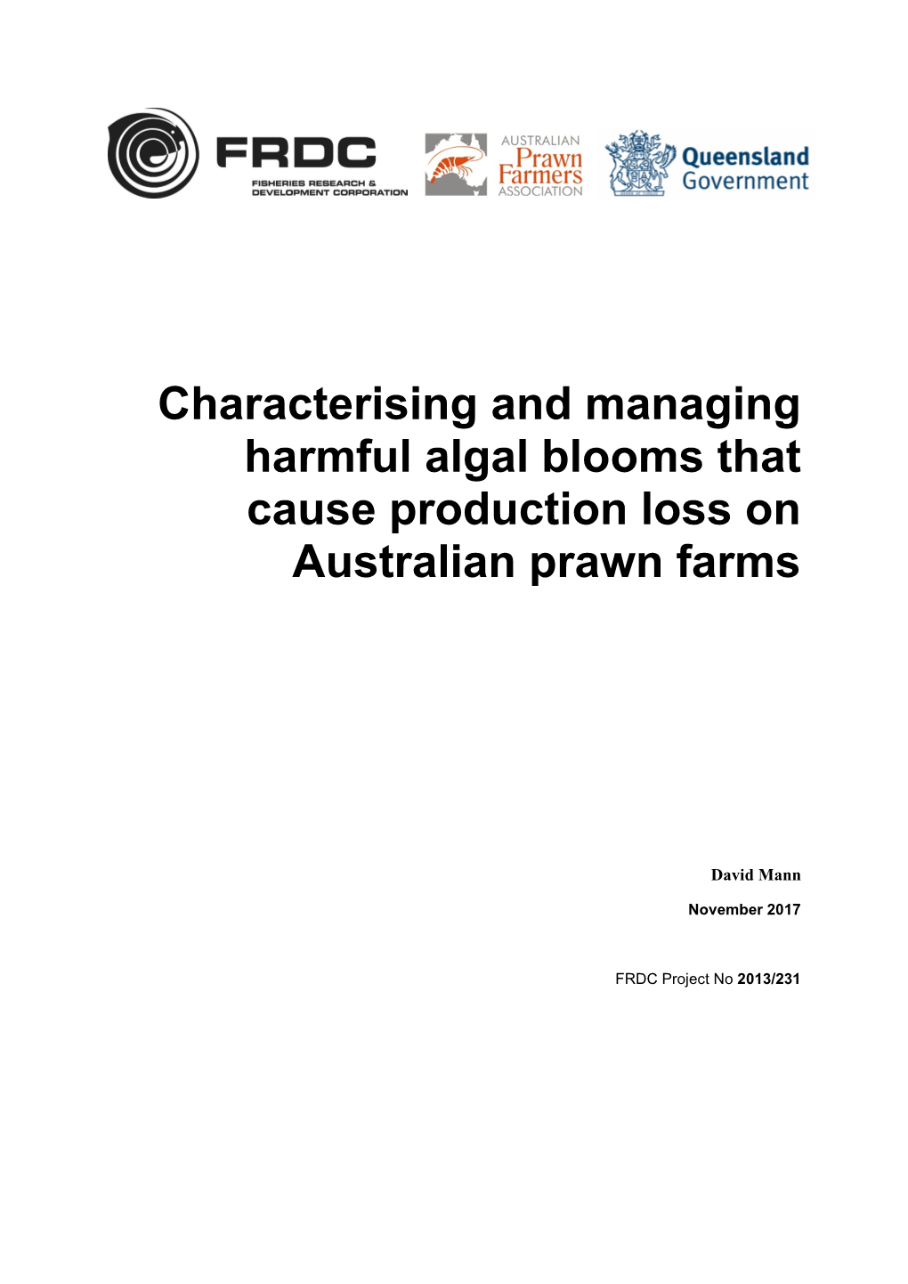 Characterising and Managing Harmful Algal Blooms That Cause Production Loss on Australian Prawn Farms