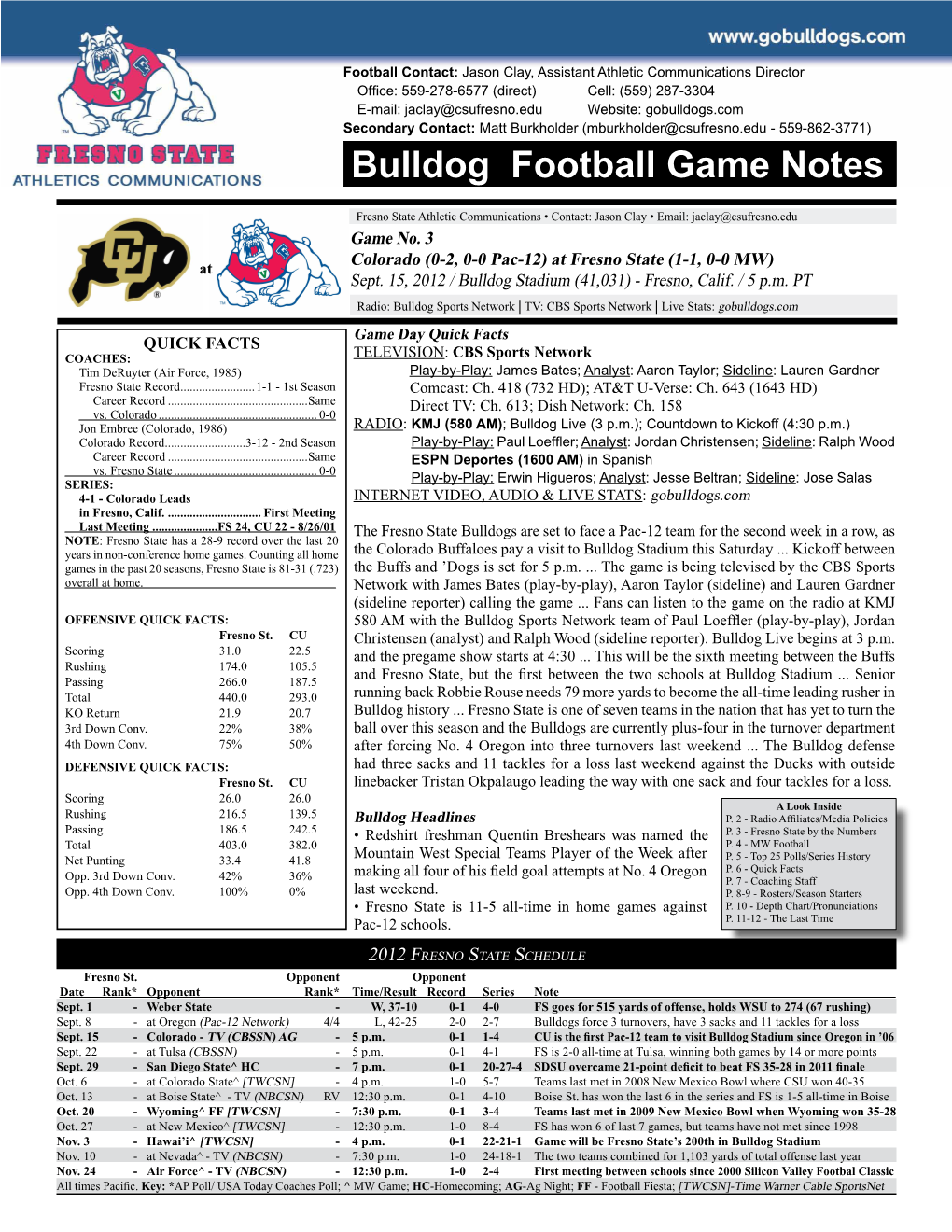 Bulldog Football Game Notes