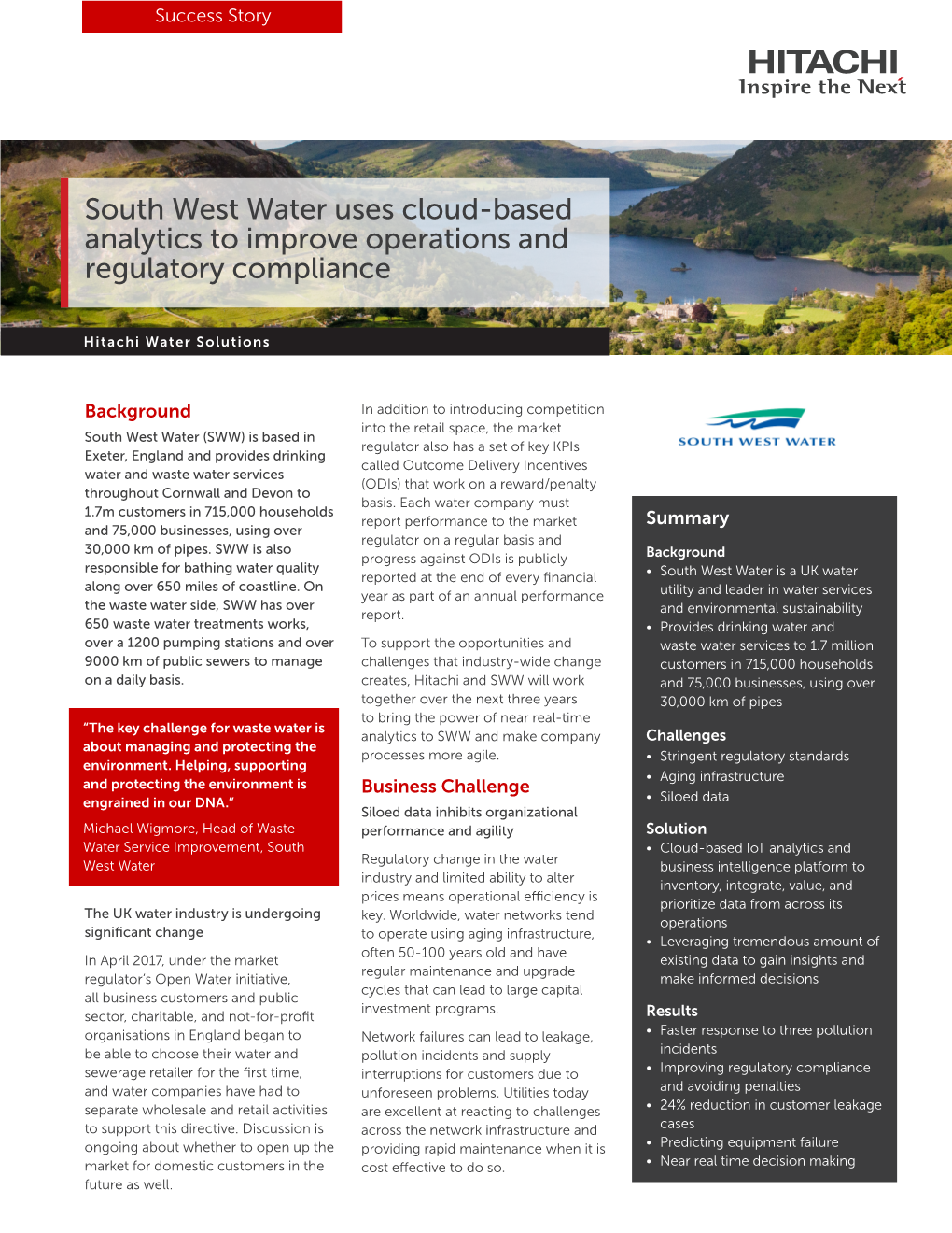 South West Water Uses Cloud-Based Analytics to Improve Operations and Regulatory Compliance