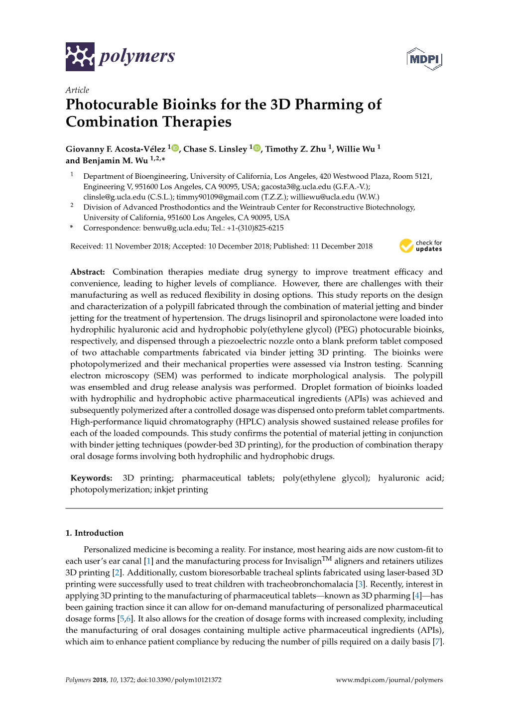 Photocurable Bioinks for the 3D Pharming of Combination Therapies