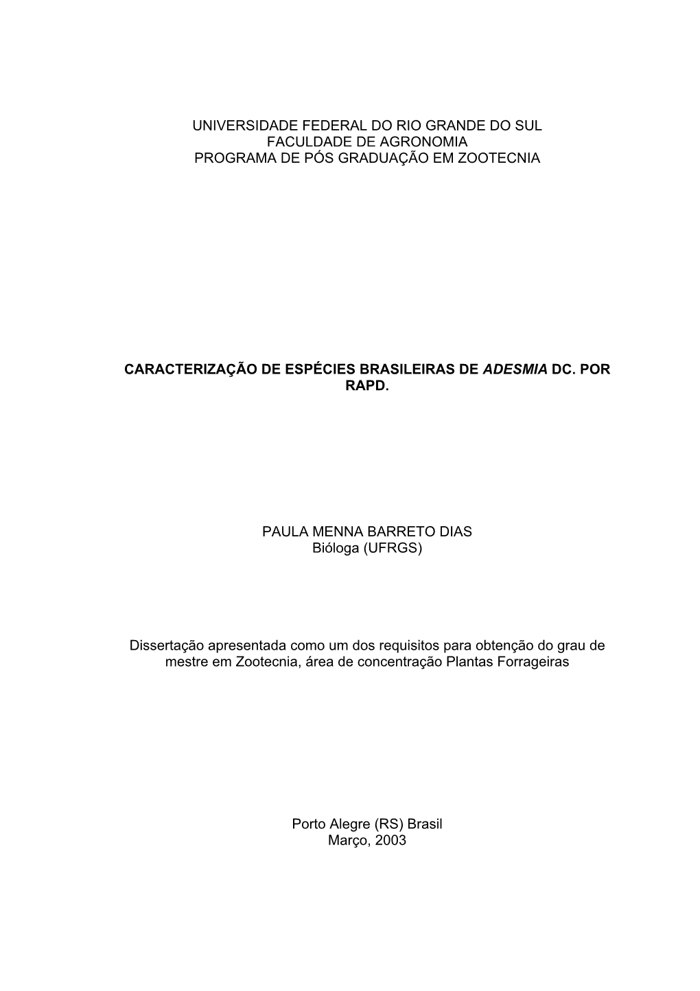 Universidade Federal Do Rio Grande Do Sul Faculdade De Agronomia Programa De Pós Graduação Em Zootecnia