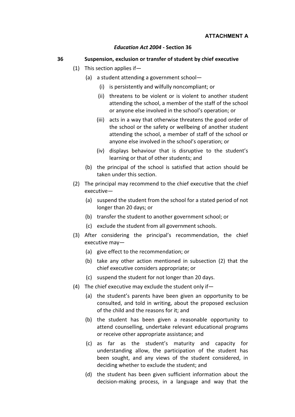 Suspension Exclusion Transfer Procedures Attachments a B C