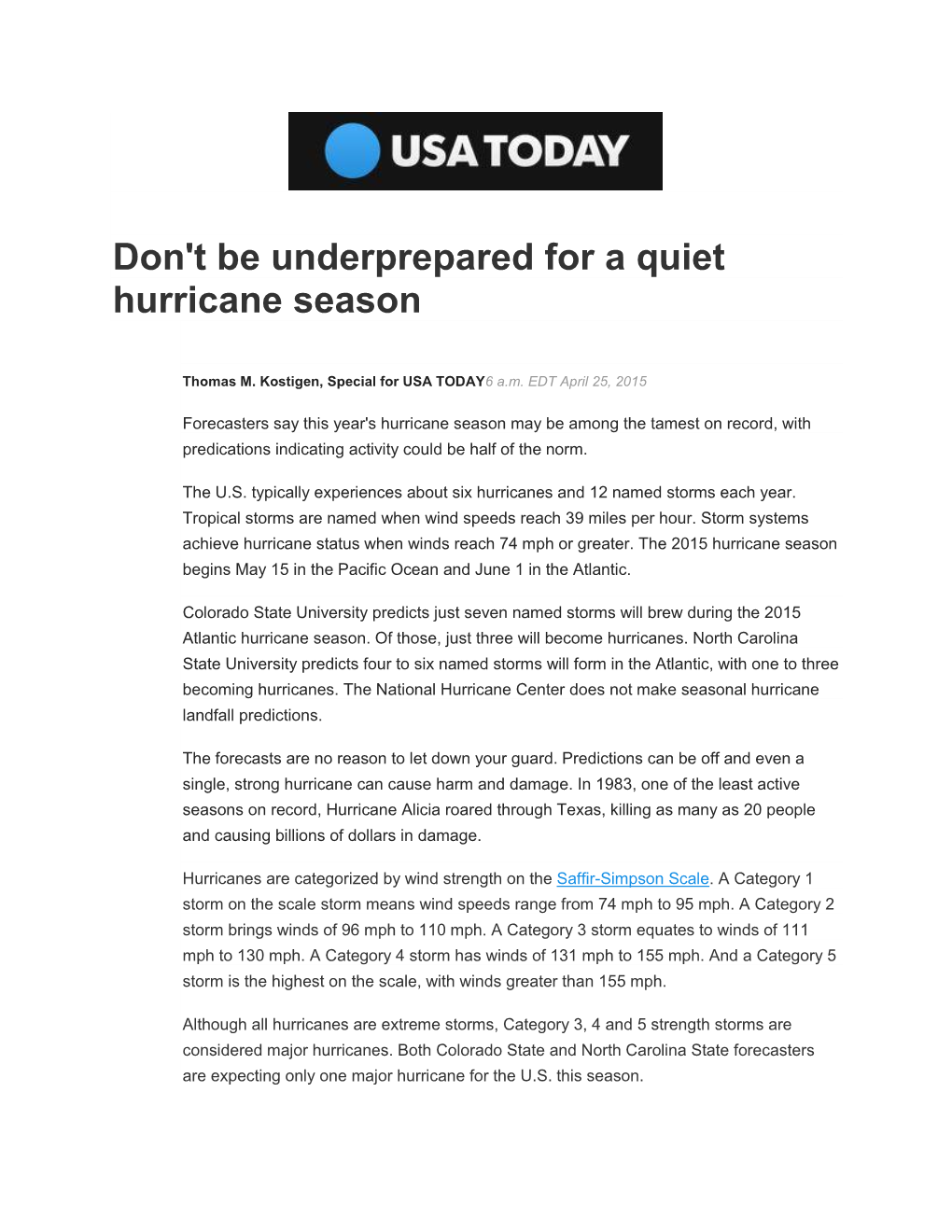 Don't Be Underprepared for a Quiet Hurricane Season