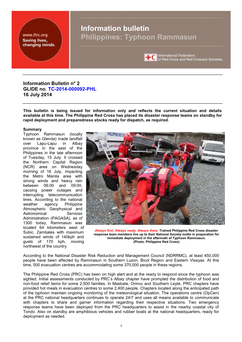 Information Bulletin Philippines: Typhoon Rammasun