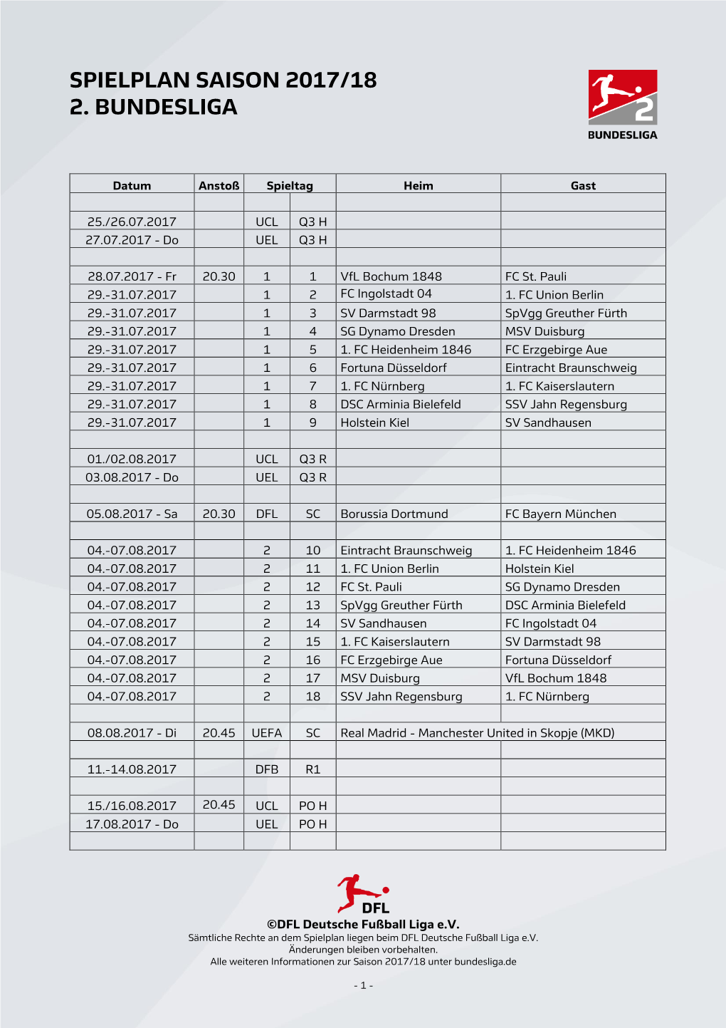 Bundesliga-Spielplan Saison 2011/2012