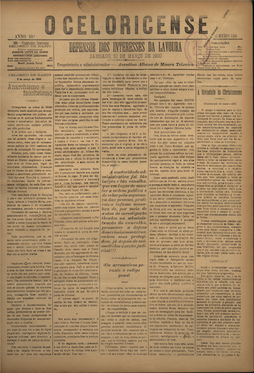 1900—Tíiotpliia Celoriceuse CELORICO DE BASTO Editor