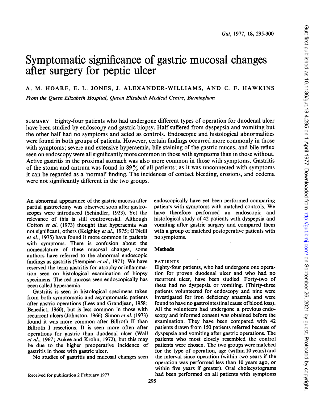 Symptomatic Significance of Gastric Mucosal Changes After Surgery for Peptic Ulcer
