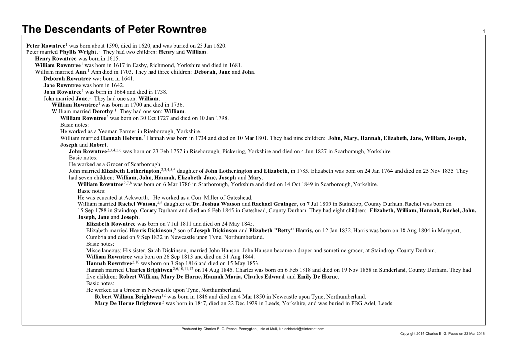 The Descendants of Peter Rowntree 1