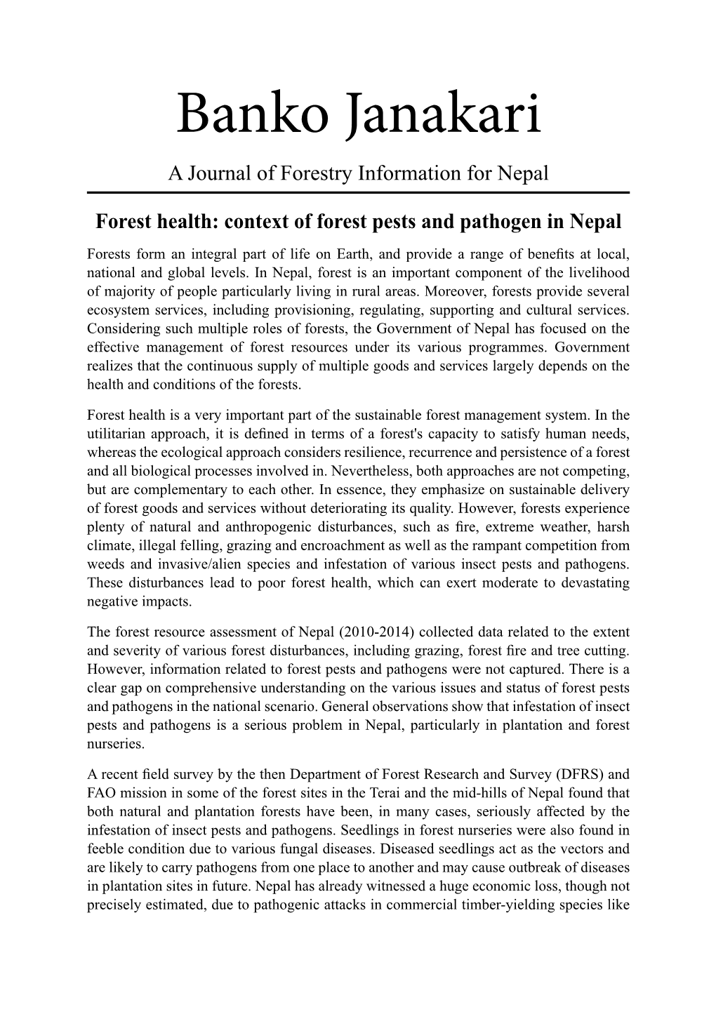 Banko Janakari a Journal of Forestry Information for Nepal