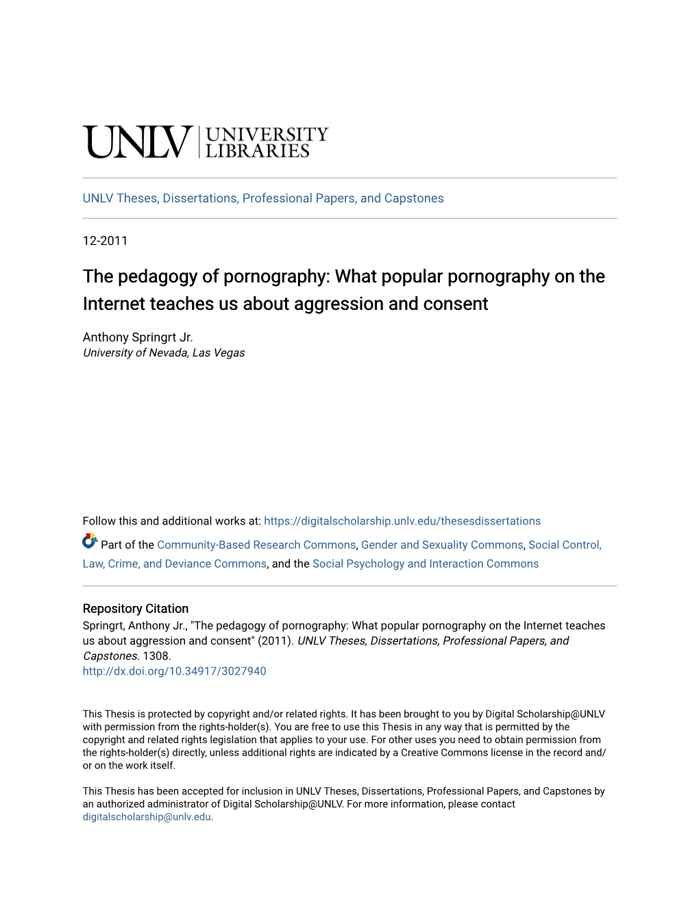 The Pedagogy of Pornography: What Popular Pornography on the Internet Teaches Us About Aggression and Consent