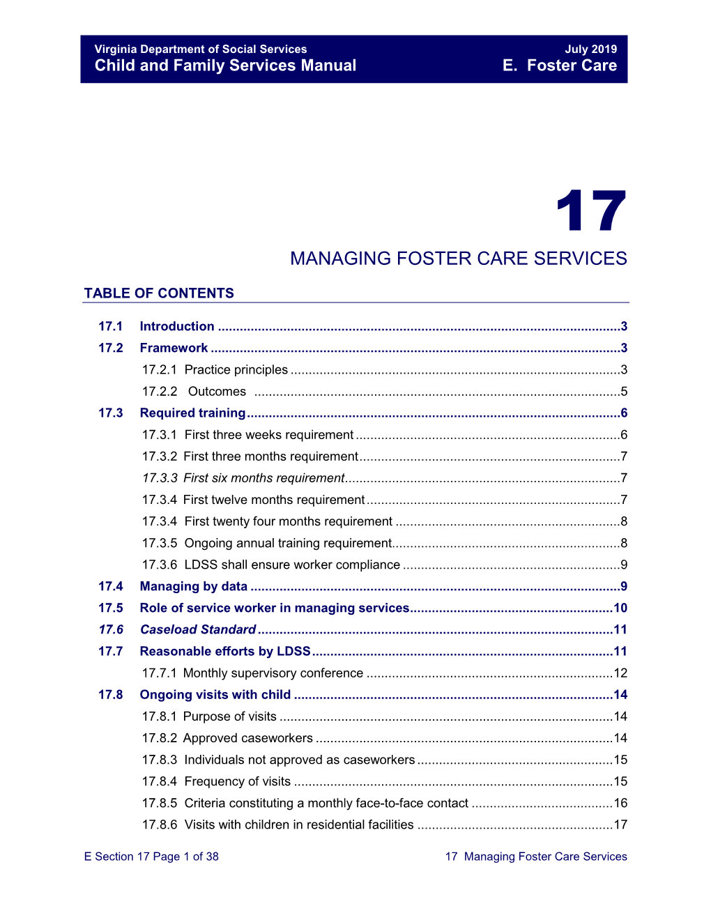 Section 17 Managing Foster Care Services