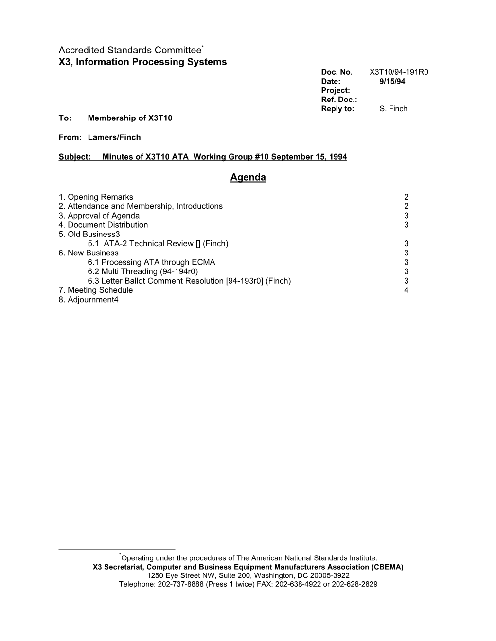 Accredited Standards Committee* X3, Information Processing Systems Doc