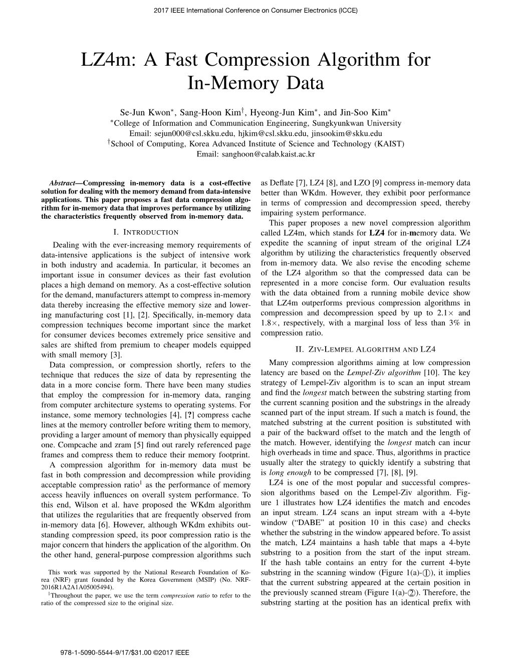Lz4m: a Fast Compression Algorithm for In-Memory Data