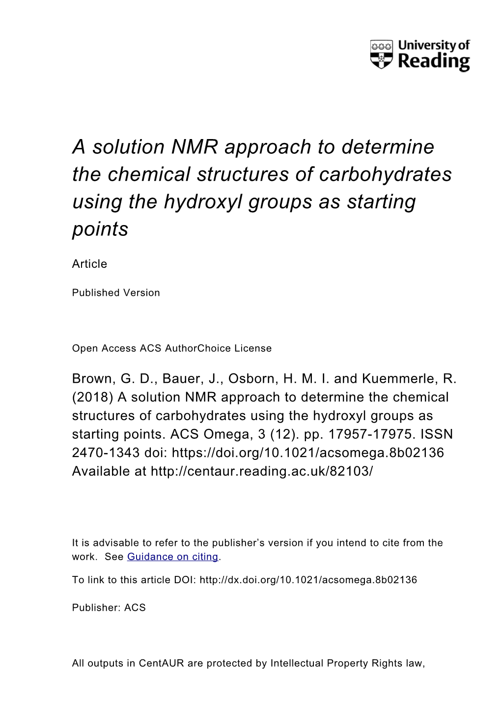 A Solution NMR Approach to Determine the Chemical Structures of Carbohydrates Using the Hydroxyl Groups As Starting Points