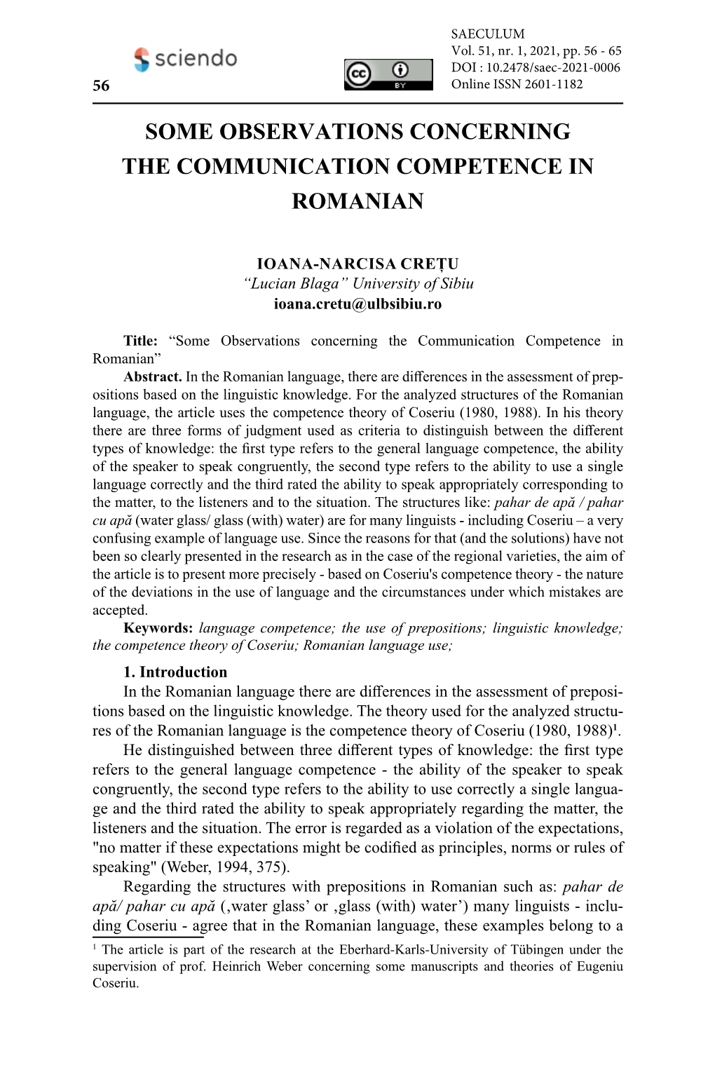 Some Observations Concerning the Communication Competence in Romanian