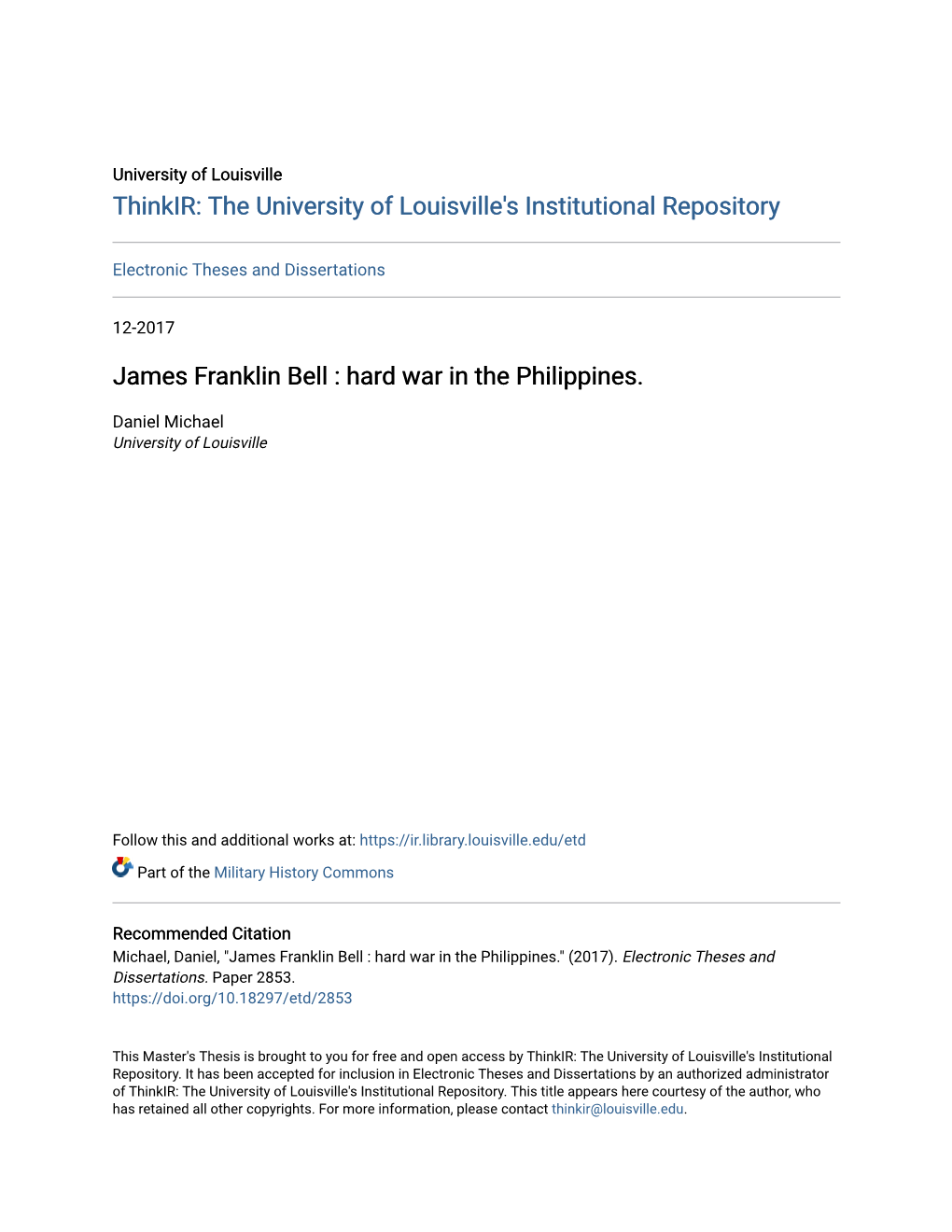 James Franklin Bell : Hard War in the Philippines