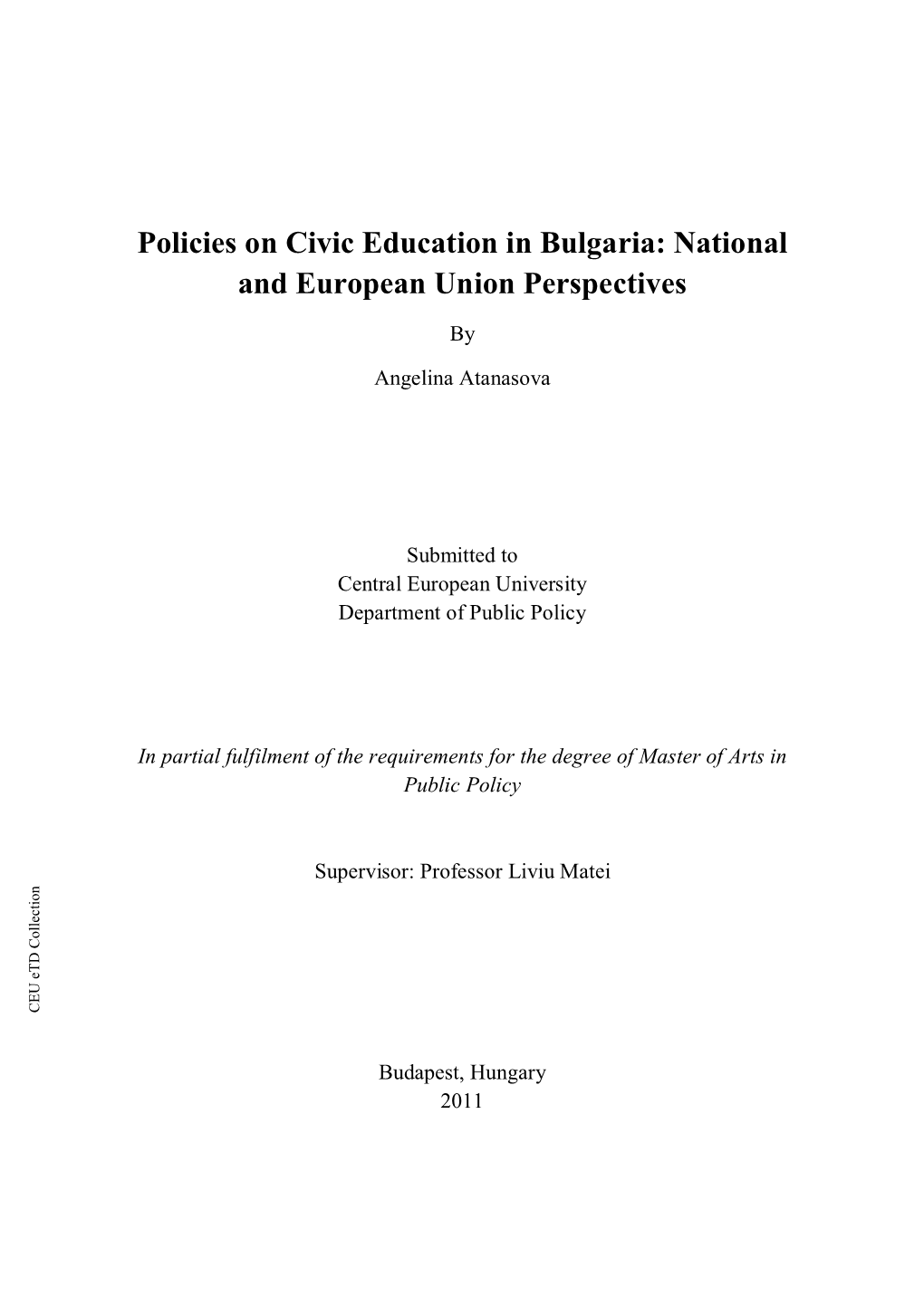 Policies on Civic Education in Bulgaria